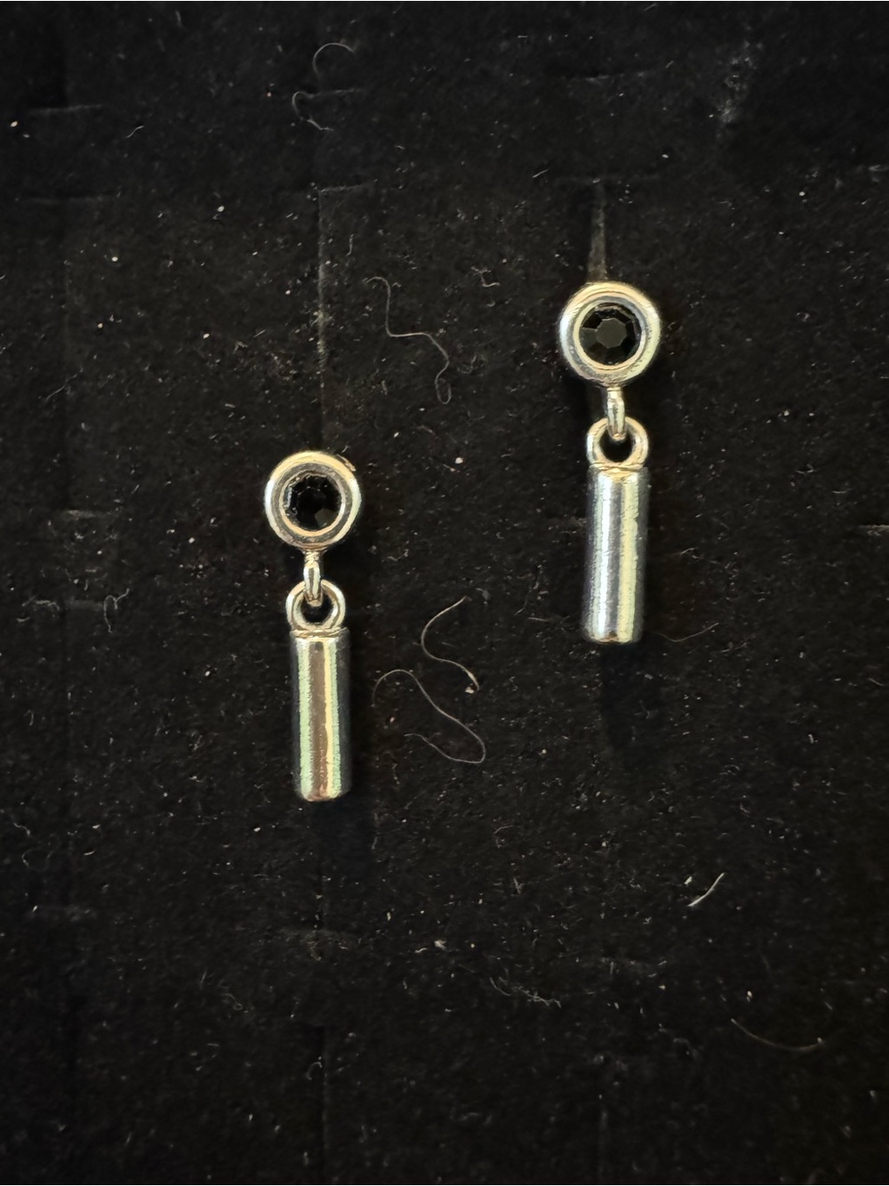 Black Rhinestone Silver Tone Bar Drop Earrings Minimalist Geometric Dangle